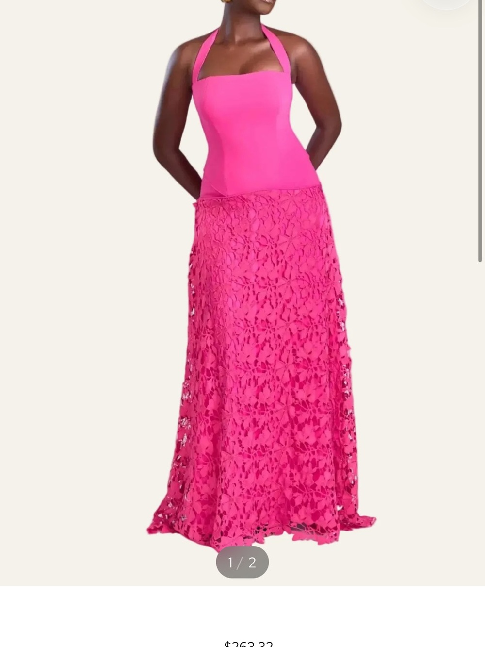 RSVP Hot Pink Halter Lace Maxi Dress